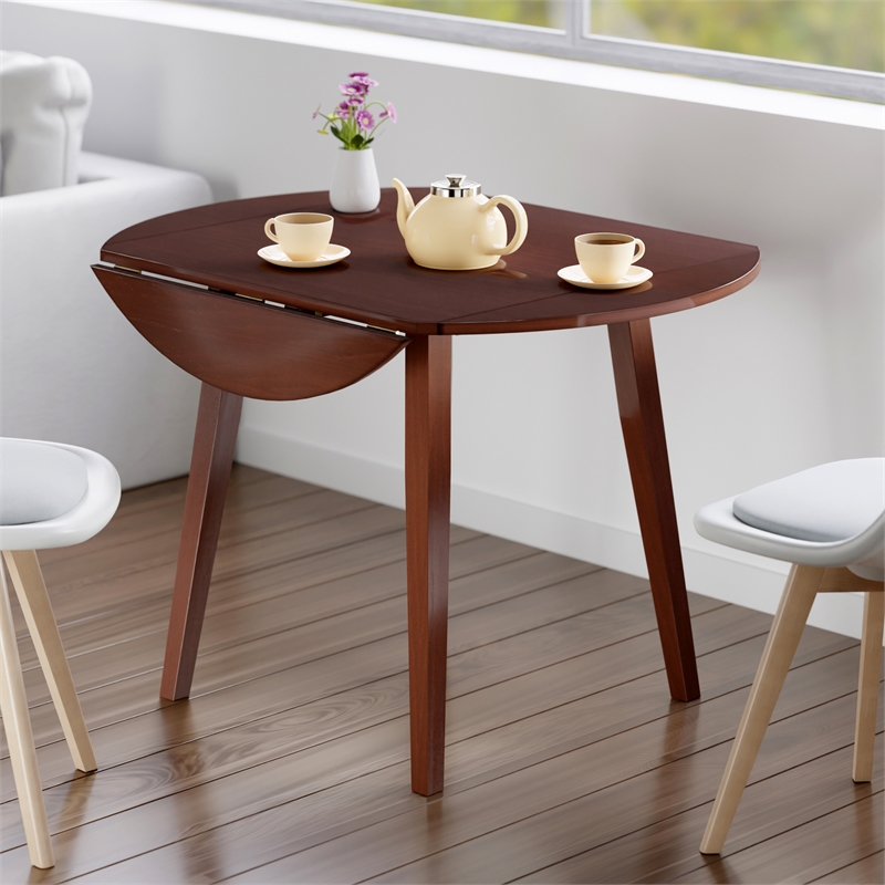 Dawson Round Dining Table Quad Drop Leaf Walnut Finish