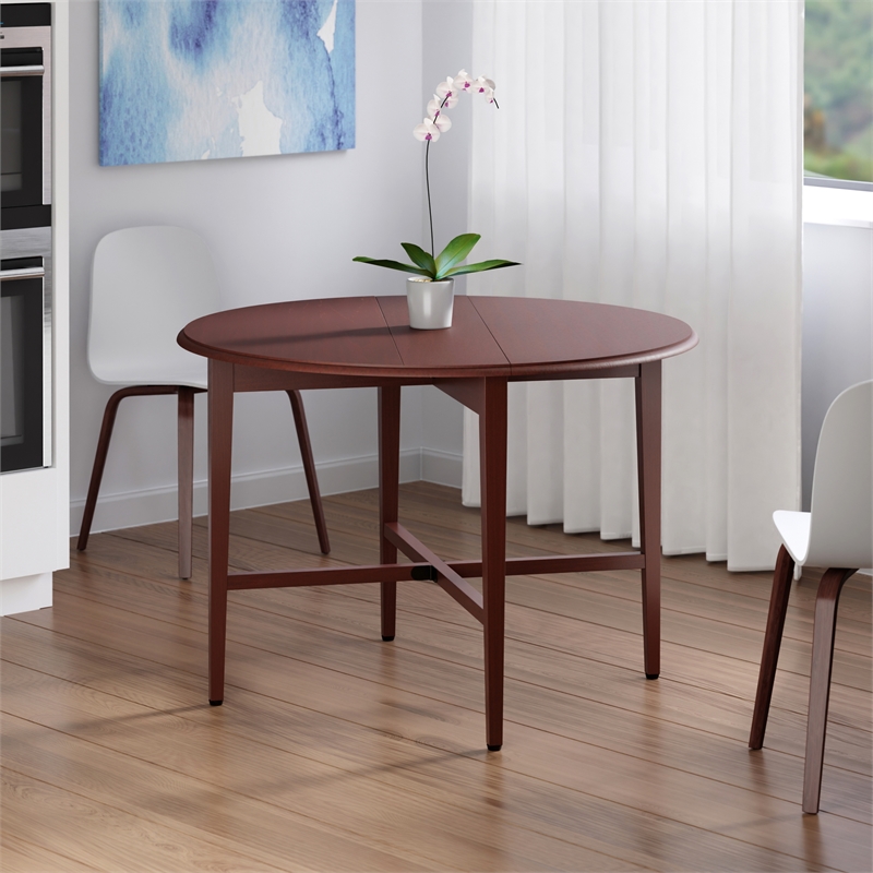 Hannah Double Drop Leaf Round Dining Table Walnut Finish