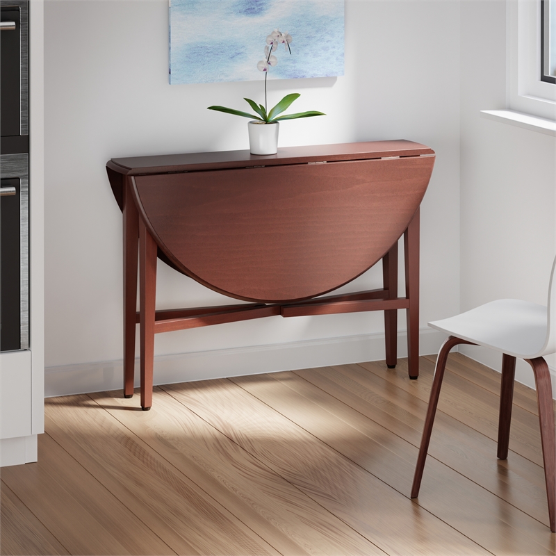 Hannah Double Drop Leaf Round Dining Table Walnut Finish