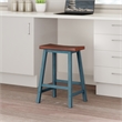 Satori Saddle Seat 24In Counter Stool Rustic Teal and Walnut Finish