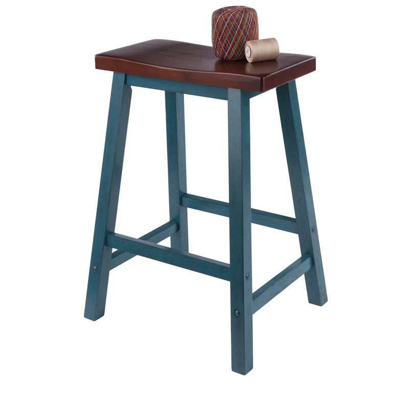 Satori Saddle Seat 24In Counter Stool Rustic Teal and Walnut Finish