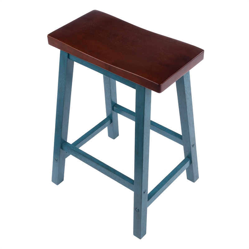 Satori Saddle Seat 24In Counter Stool Rustic Teal and Walnut Finish