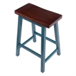 Satori Saddle Seat 24In Counter Stool Rustic Teal and Walnut Finish