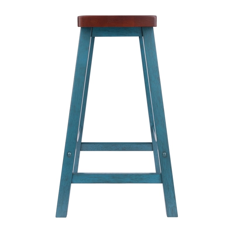 Satori Saddle Seat 24In Counter Stool Rustic Teal and Walnut Finish