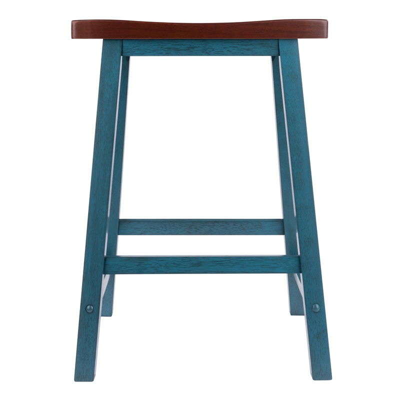 Satori Saddle Seat 24In Counter Stool Rustic Teal and Walnut Finish
