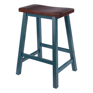 Satori Saddle Seat 24In Counter Stool Rustic Teal and Walnut Finish