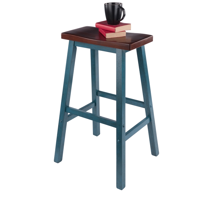 Satori Saddle Seat 29In Bar Stool Rustic Teal and Walnut Finish