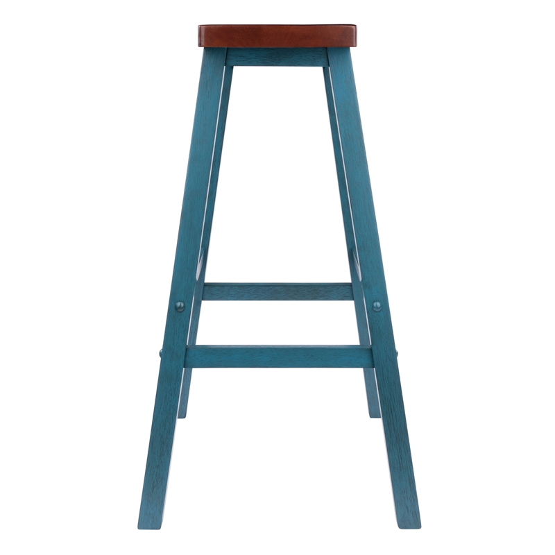 Satori Saddle Seat 29In Bar Stool Rustic Teal and Walnut Finish