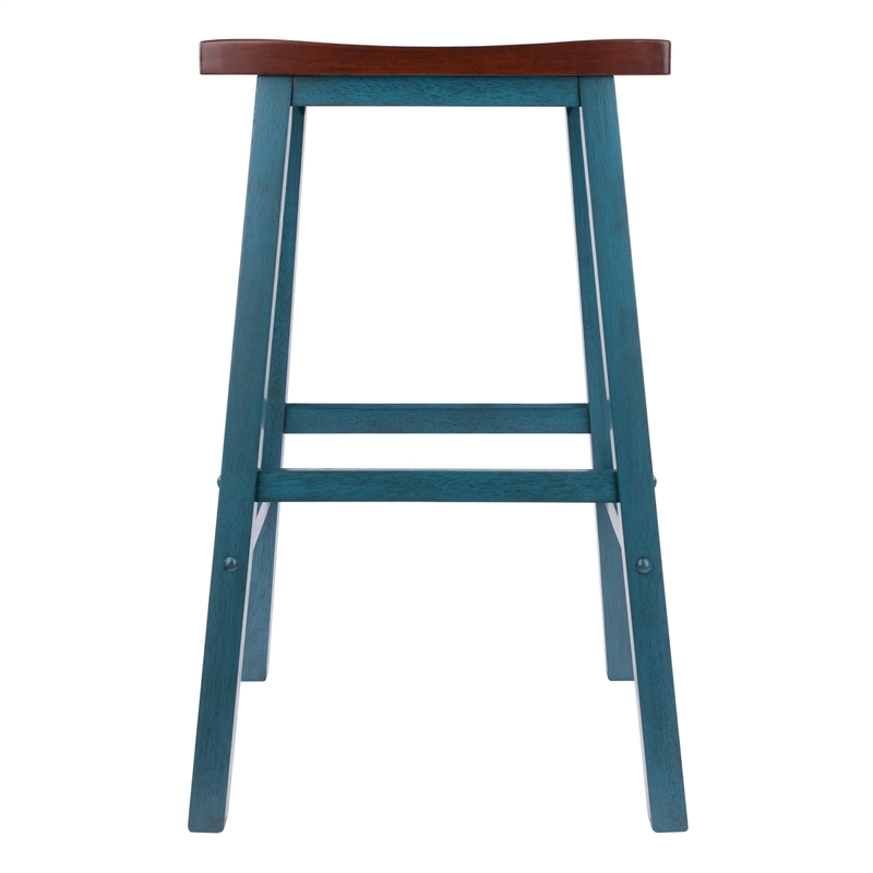 Satori Saddle Seat 29In Bar Stool Rustic Teal and Walnut Finish