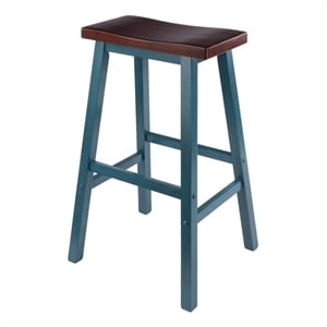 Satori Saddle Seat 29In Bar Stool Rustic Teal and Walnut Finish