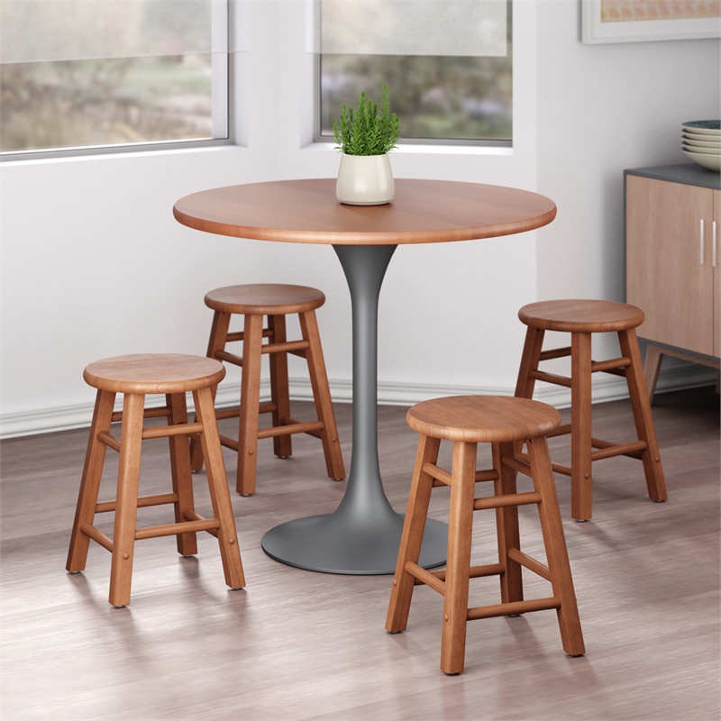 Element 2-Pc Dining Stool Set Teak Finish