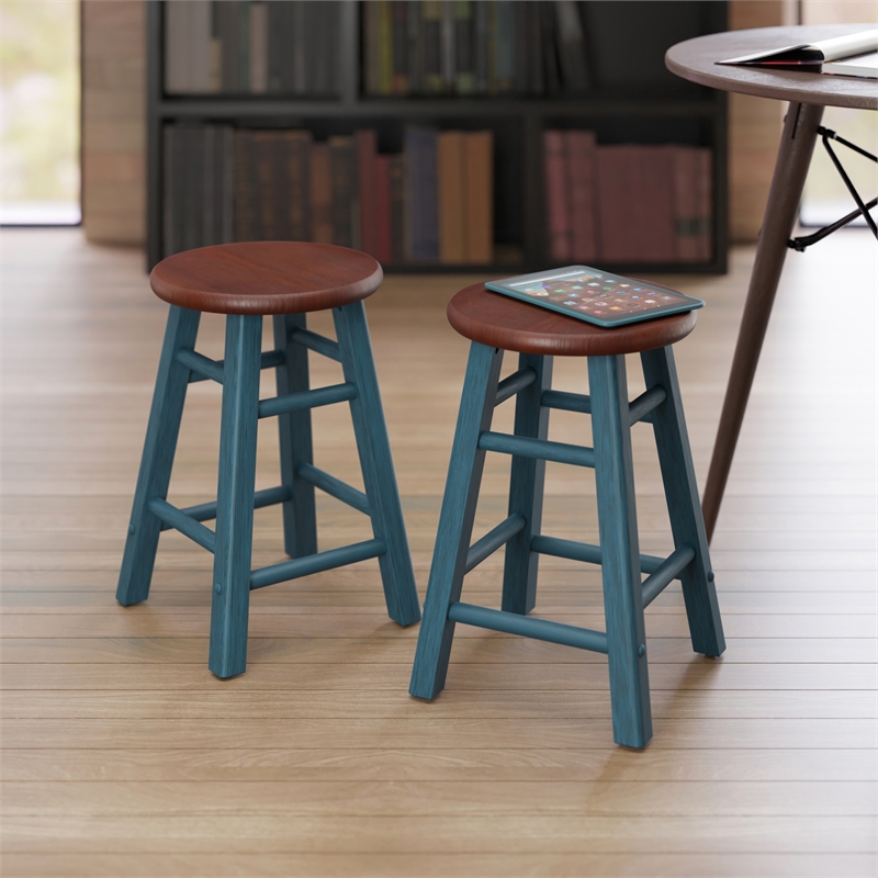 Element 2-Pc Dining Stool Set Rustic Teal and Walnut