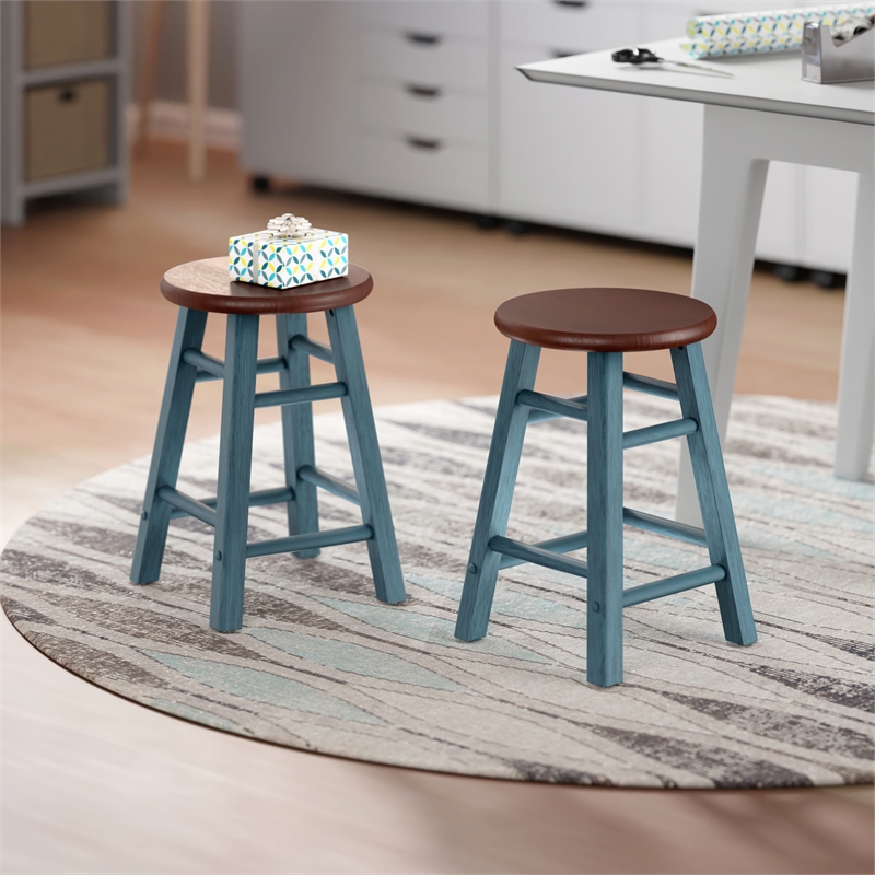 Element 2-Pc Dining Stool Set Rustic Teal and Walnut