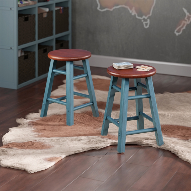 Element 2-Pc Dining Stool Set Rustic Teal and Walnut