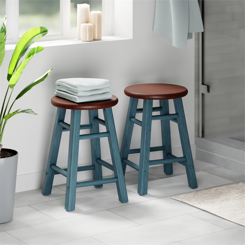 Element 2-Pc Dining Stool Set Rustic Teal and Walnut