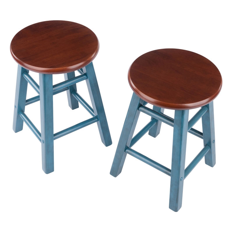 Element 2-Pc Dining Stool Set Rustic Teal and Walnut