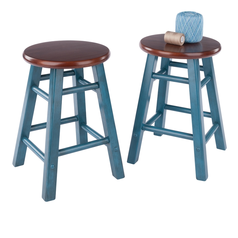 Element 2-Pc Dining Stool Set Rustic Teal and Walnut