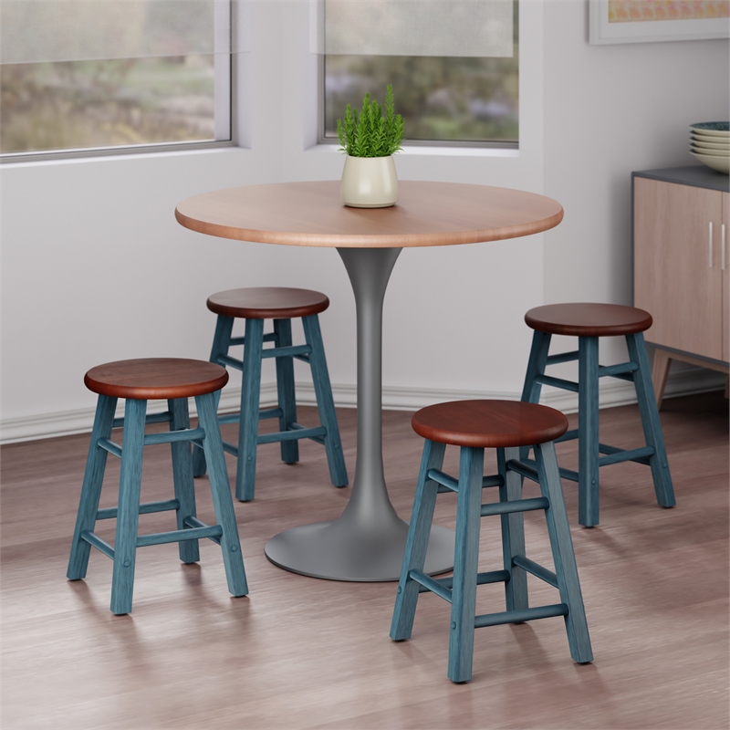 Element 2-Pc Dining Stool Set Rustic Teal and Walnut