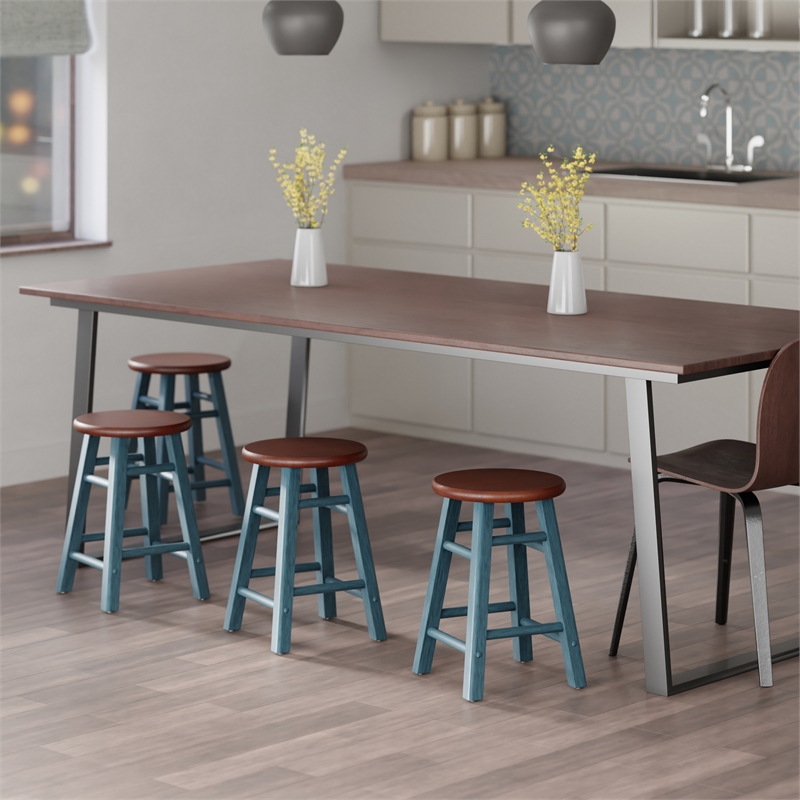 Element 2-Pc Dining Stool Set Rustic Teal and Walnut