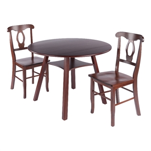 Marbelle Table 3-Pc Drop Leaf Dining Table with 2 Renaissance Chairs Walnut