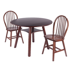 Marbelle 3-Pc Drop Leaf Dining Table with 2 Windsor Chairs Walnut