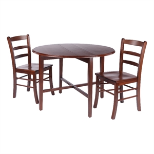 Hannah 3-Pc Drop Leaf Table with Ladder-back Chairs Walnut