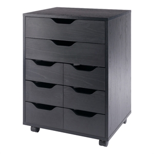 Norfolk 6 Bins 2 Drawer Mobile Cabinet Black Finish