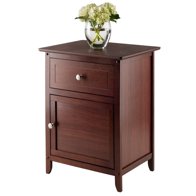 Winsome Eugene Transitional Solid Wood Nightstand with Drawer in Antique Walnut