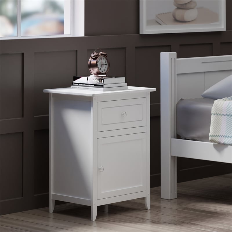 Winsome Eugene Transitional Solid Wood Nightstand with Drawer in White