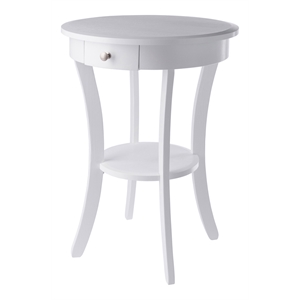 Winsome Sasha Round Solid Wood Accent Table with Drawer Curved Legs in White