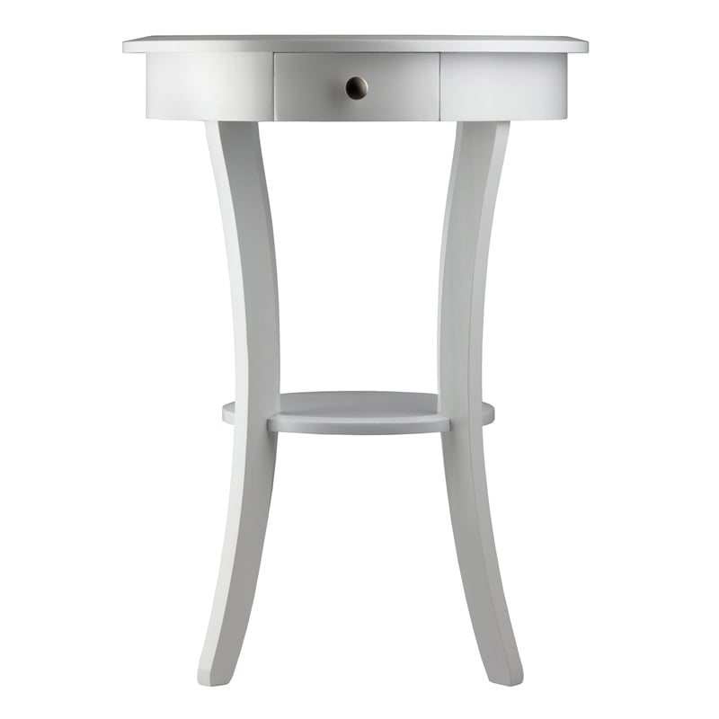 Winsome Sasha Round Solid Wood Accent Table with Drawer Curved Legs in White
