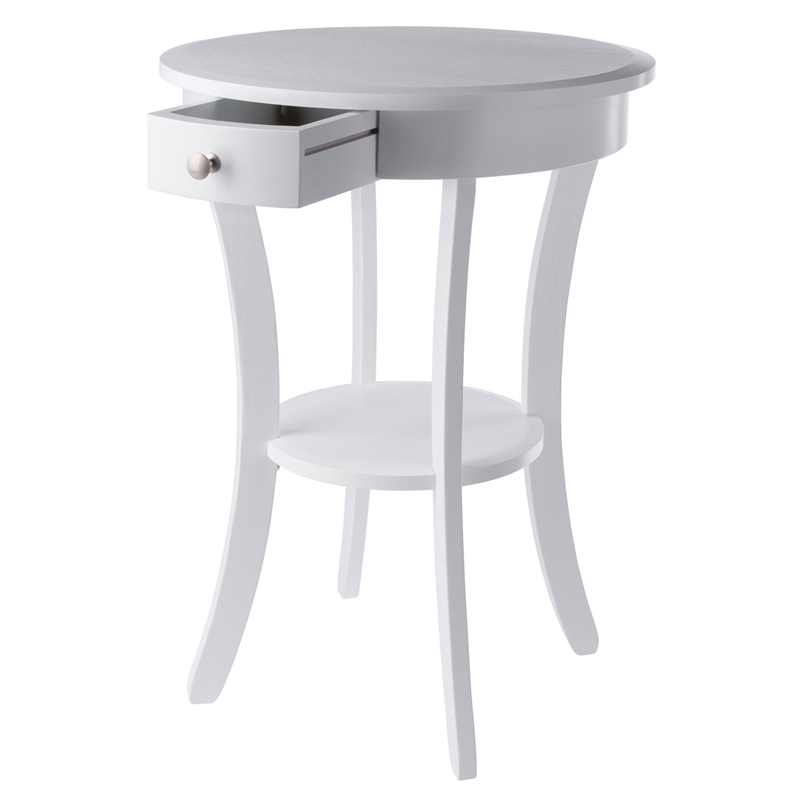 Winsome Sasha Round Solid Wood Accent Table with Drawer Curved Legs in White