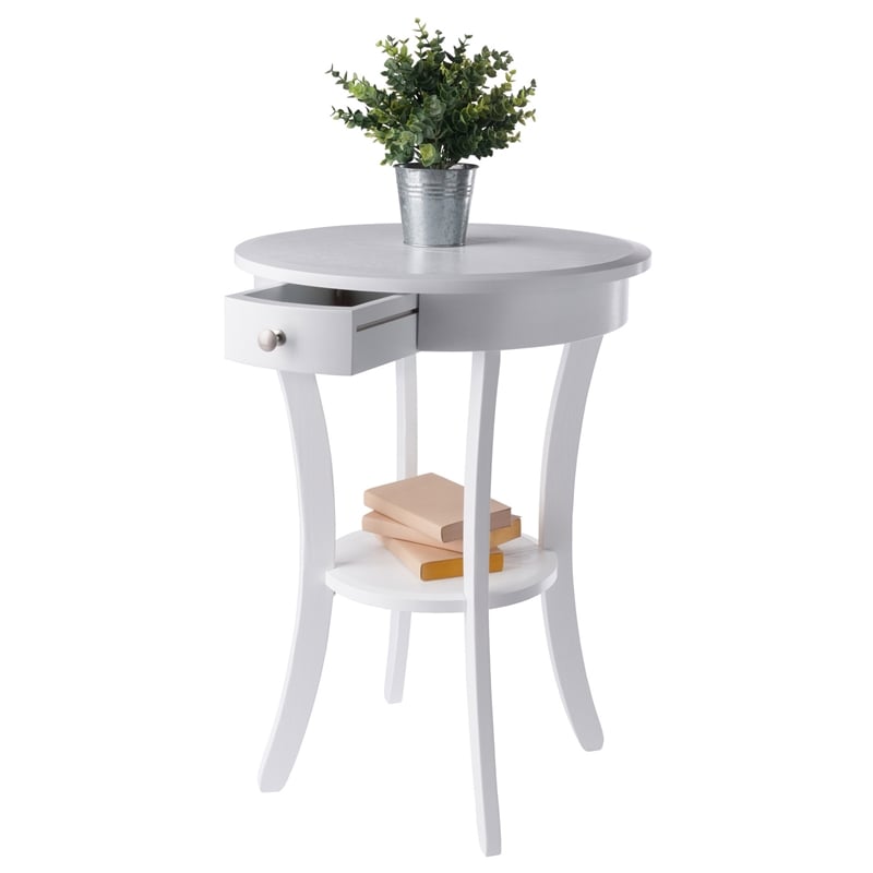 Winsome Sasha Round Solid Wood Accent Table with Drawer Curved Legs in White