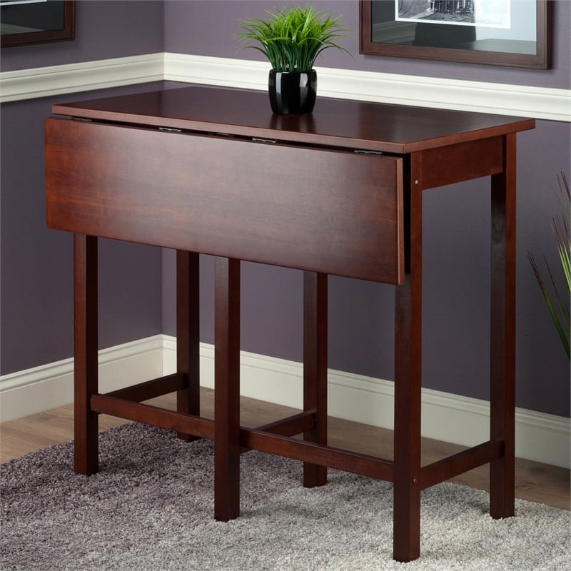 Winsome Lynnwood Drop Leaf High Solid Wood Dining Table in Antique Walnut