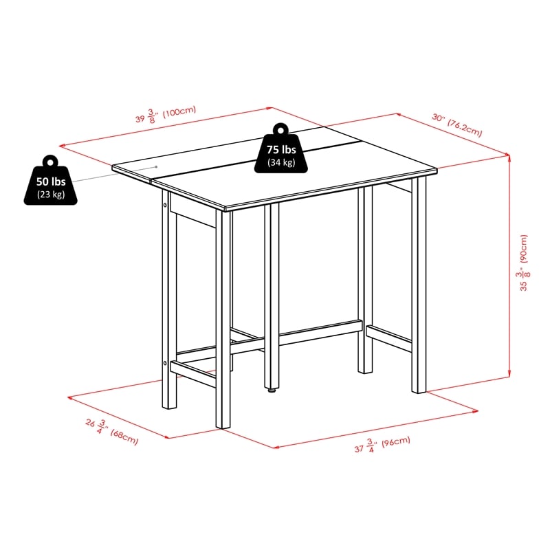 Winsome Lynnwood Drop Leaf High Solid Wood Dining Table in Antique Walnut