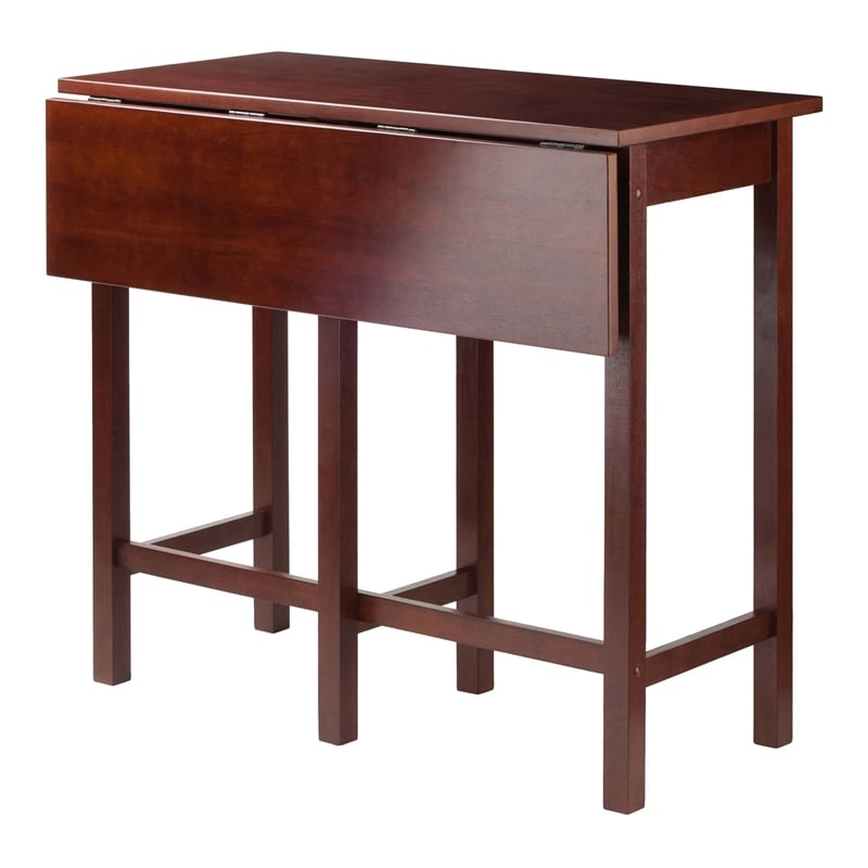 Winsome Lynnwood Drop Leaf High Solid Wood Dining Table in Antique Walnut