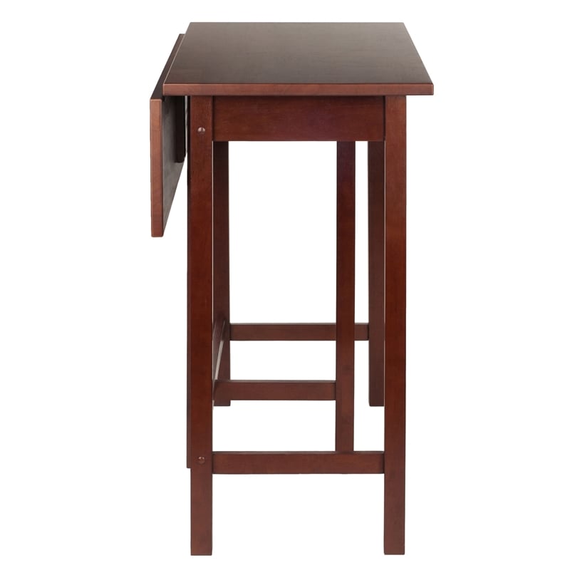 Winsome Lynnwood Drop Leaf High Solid Wood Dining Table in Antique Walnut