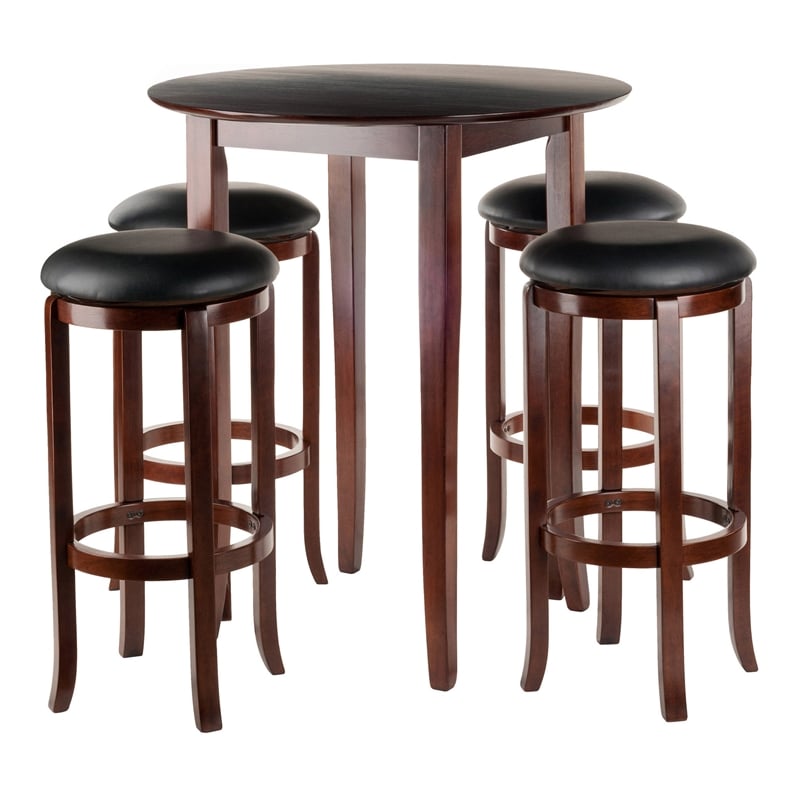 Winsome Fiona 5-Pieces Round Transitional Solid Wood Pub Set in Antique Walnut