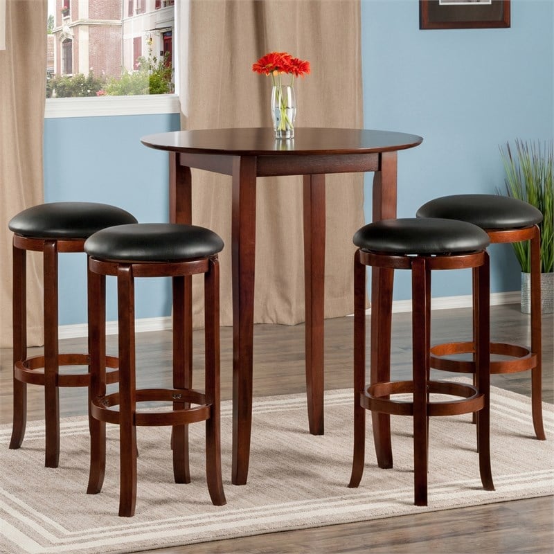 Winsome Fiona 5-Pieces Round Transitional Solid Wood Pub Set in Antique Walnut
