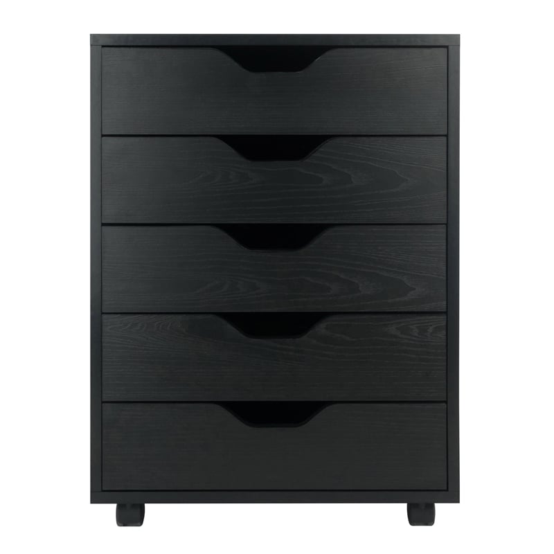 Winsome Halifax Transitional Wood Storage Cabinet with 5 Drawers in Black