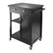 Winsome Timber Transitional Solid Wood Kitchen Cart with Wainscot Panel in Black