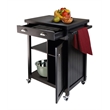 Winsome Timber Transitional Solid Wood Kitchen Cart with Wainscot Panel in Black