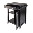 Winsome Timber Transitional Solid Wood Kitchen Cart with Wainscot Panel in Black