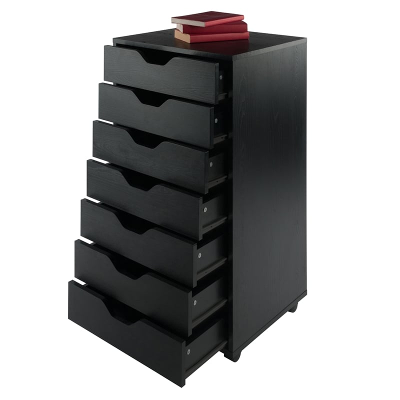 Winsome Halifax Transitional Wood Storage Cabinet with 7 Drawers Black