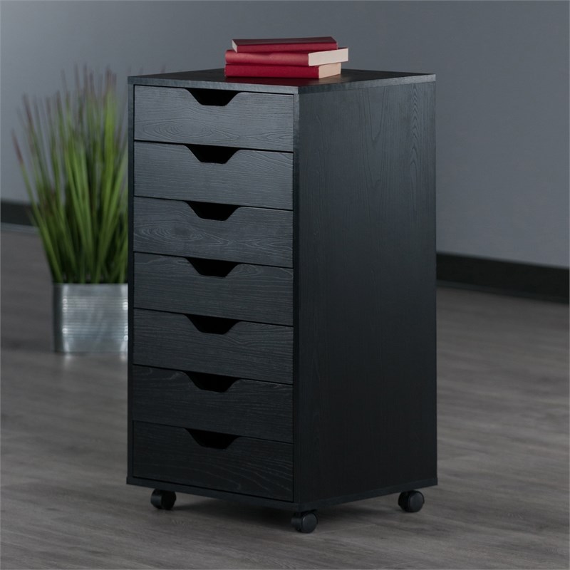 Winsome Halifax Transitional Wood Storage Cabinet with 7 Drawers Black