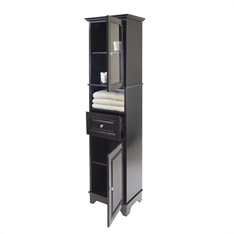 Tall Cabinet with Glass Door and Drawer in Black Finish - 20871