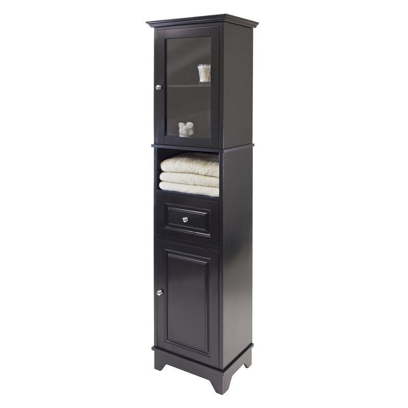 Winsome Alps Tall Bathroom Transitional Solid Wood Linen Cabinet in Black