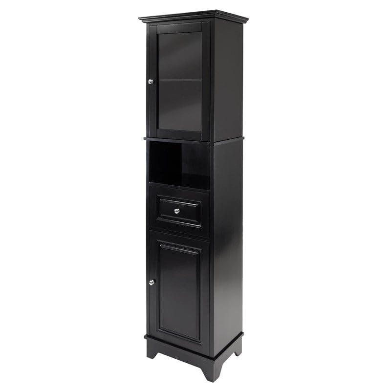Winsome Alps Tall Bathroom Transitional Solid Wood Linen Cabinet in Black