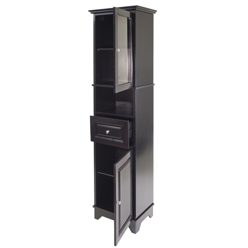 Winsome Alps Tall Bathroom Transitional Solid Wood Linen Cabinet in Black