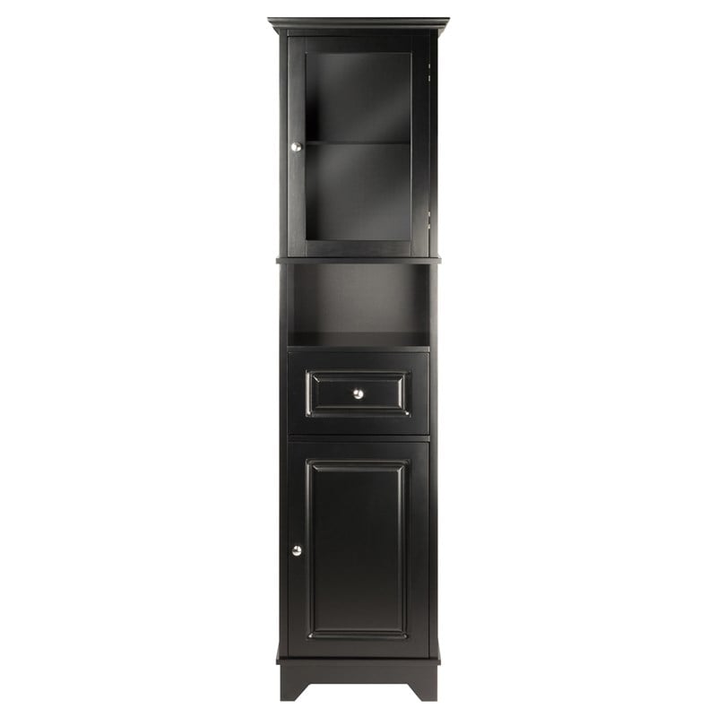 Winsome Alps Tall Bathroom Transitional Solid Wood Linen Cabinet in Black